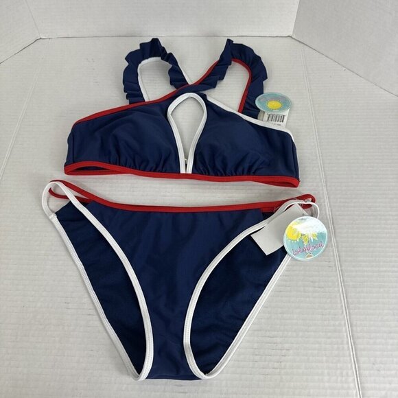 Island Soul Two Piece Bikini Set Women's M Red White Blue Nautical New - Picture 6 of 15